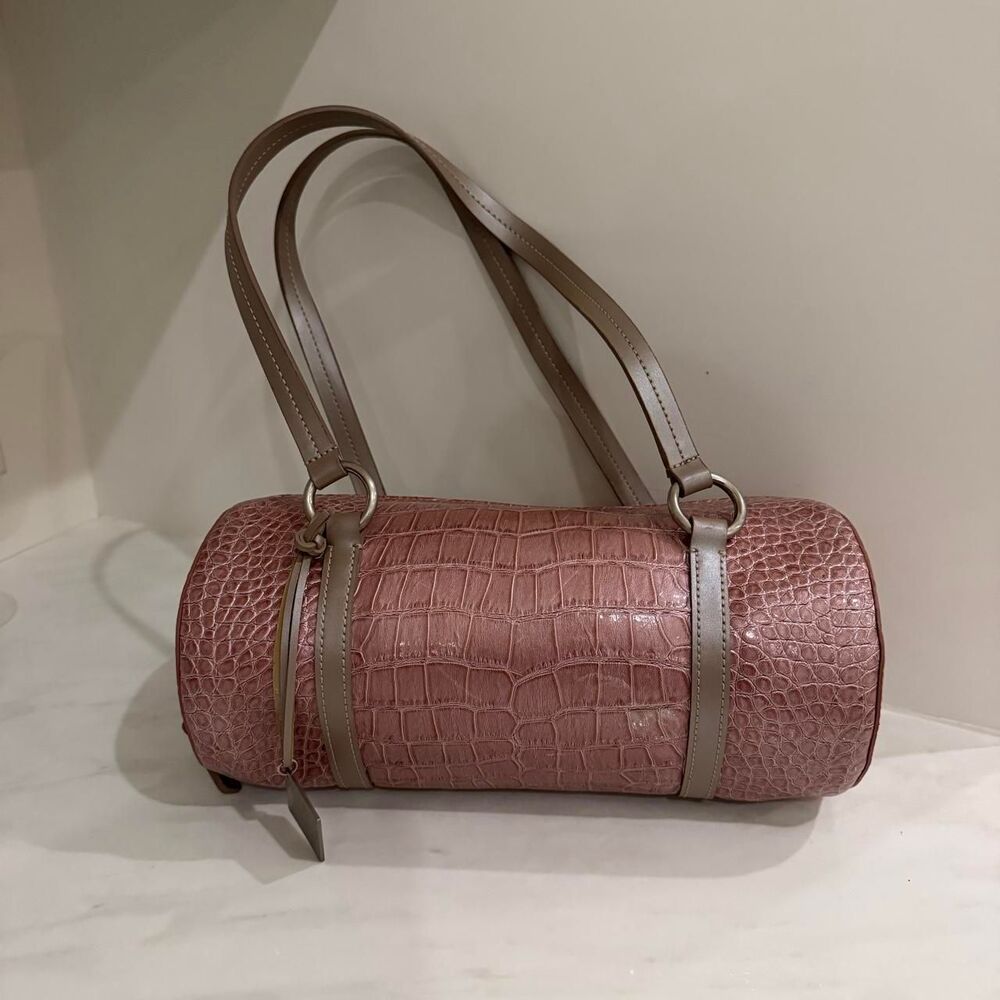 bcbgirls pink croc embossed barrel shoulder bag